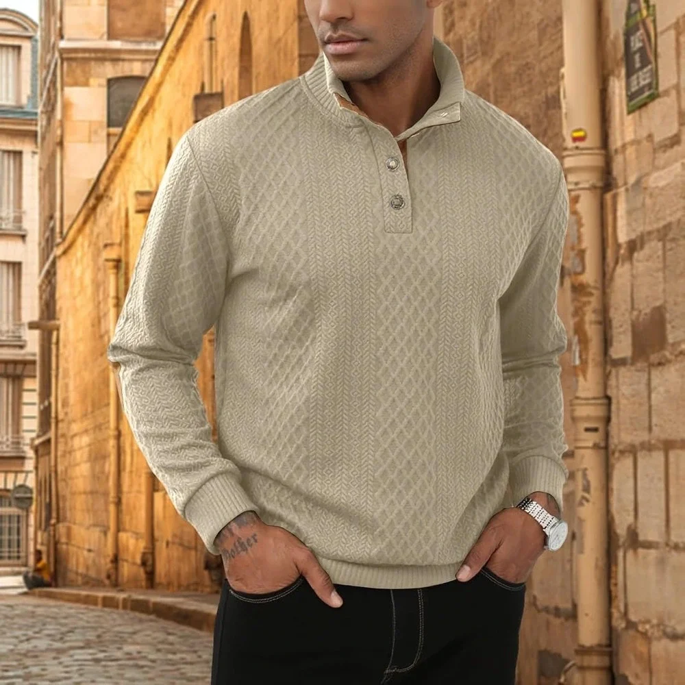Cross & Crown Classic High Collar Knit Pullover Sweater – Men's Size XXL (Beige)
